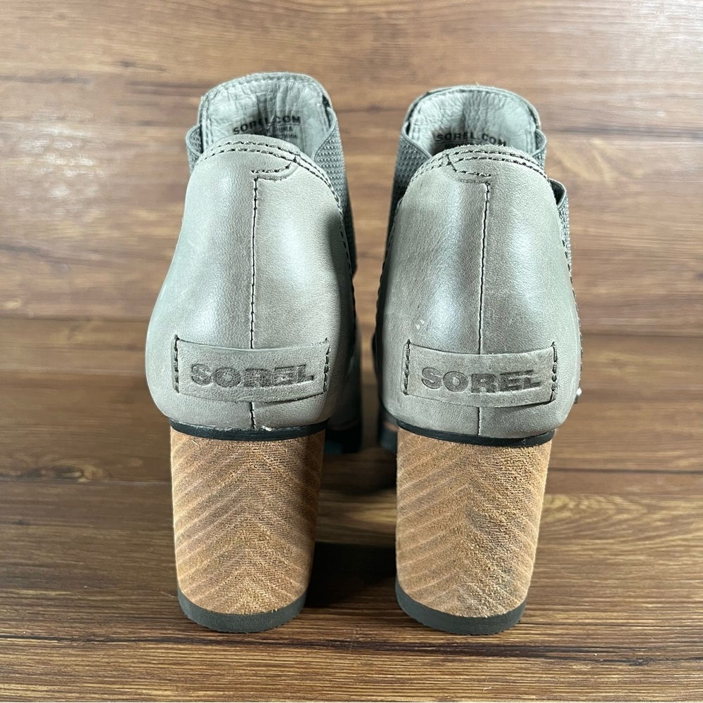 Sorel Gray Leather Cutout Ankle Booties with Wood-Block Heel - Picture 4 of 11